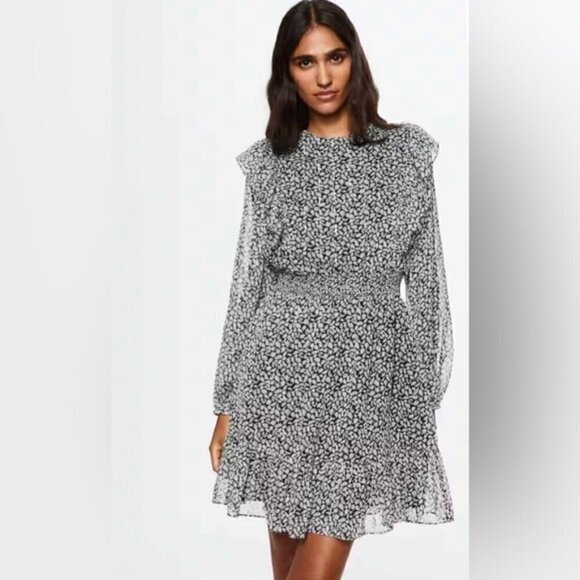 Mango - Women's Printed Long Sleeve Short Dress - Black/White. Size: 2 (US). NWT - Picture 5 of 12